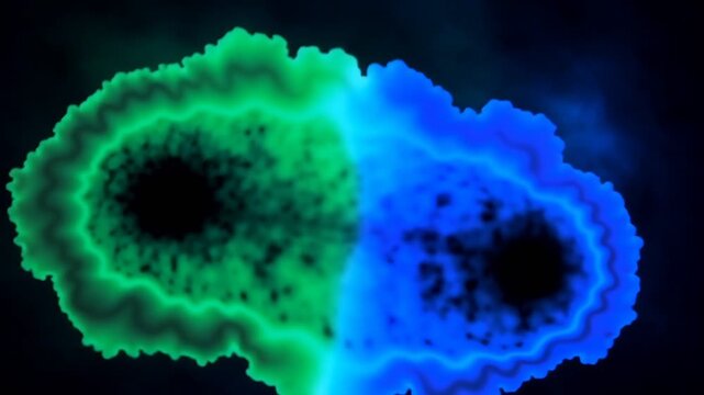 Smoke Explosion Background with Blue and Green Fractal Wave for Abstract Technology Concept