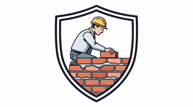 Builder Construction Worker Mason Laying Bricks Shield Emblem Logo