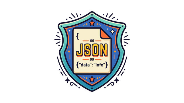 JSON Data Emblem - Coding and Technology Badge with Abstract Shapes