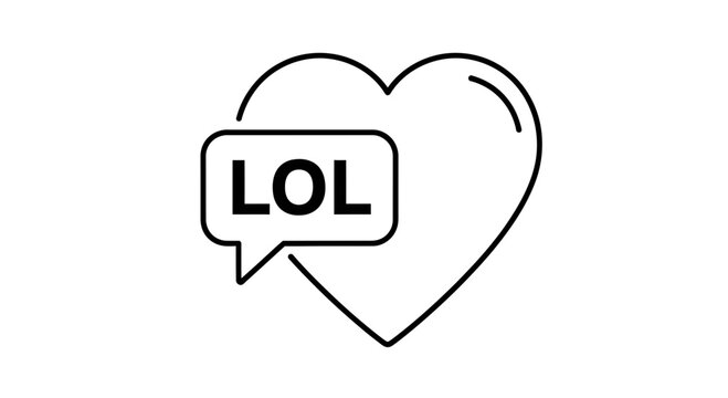 LOL symbol with heart icon, funny social media conversation, love message