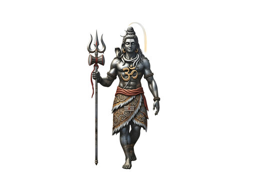 3D rendered statue of a mythological warrior with trident and shield in intricate armor design.