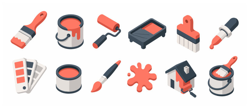 Collection Of Various Art And Painting Supplies Isolated.