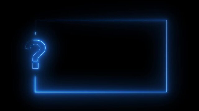 Question mark neon sign light on black background with copy space for faq and quiz. cyan neon question mark frame for quizzes and FAQs.4k motion graphics video animation