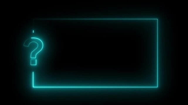 Question mark neon sign light on black background with copy space for faq and quiz. cyan neon question mark frame for quizzes and FAQs.4k motion graphics video animation