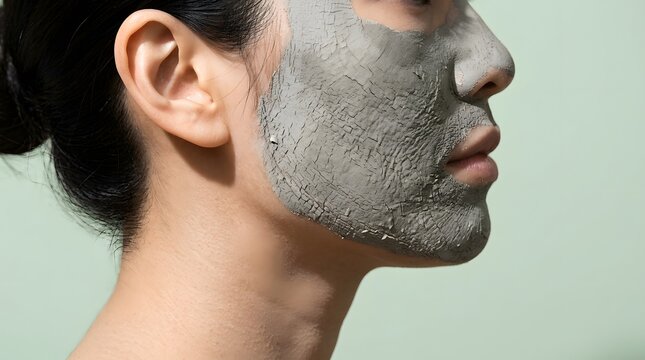 クレイパックを顔に塗った女性の横顔・毛穴と角質ケア
