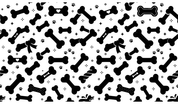 Seamless pattern with dog bones puppy paws dots and stars creative pet background vector illustration backdrop isolated on white
