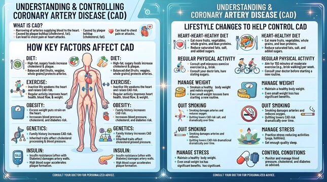 Understanding and Controlling Coronary Artery Disease CAD: Heart Health Guide to Causes, Artery Blockage, Symptoms, Risk Factors, Diagnosis, Treatment Options, Prevention, and Lifestyle Management