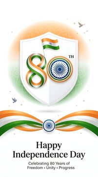 80th indian independence day celebration poster with tricolor flag with celebratory design