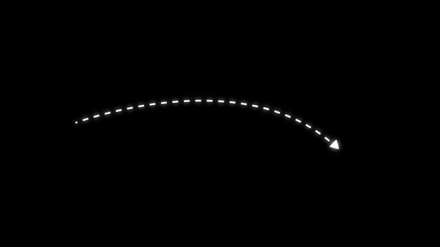 Animated white dashed curved arrow path overlay on transparent background, for motion animation
