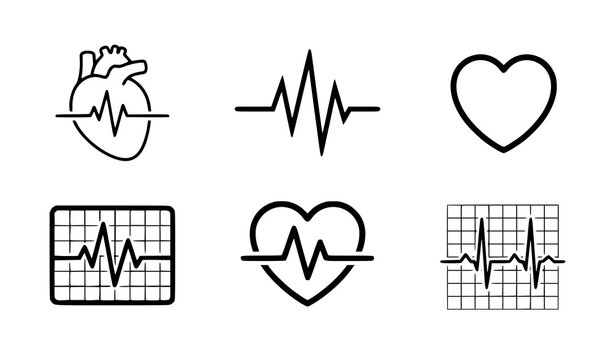 Heartbeat and cardiovascular health icons featuring ekg waves and medical heart symbols heartbeat cardiology medicine clinical diagnostic hospital wellness isolated pictogram