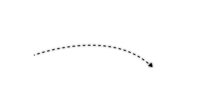 Animated black dashed curved arrow path motion on white background, direction animation