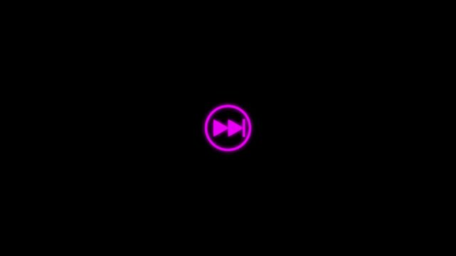 Neon pink fast forward media control button animation on black background, media player