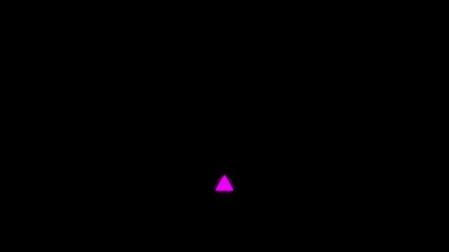 Neon purple triangle loading animation loop on black background, for digital interface, abstract arrow