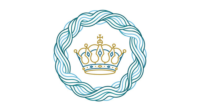 Golden Crown Emblem, Royal Seal, Heraldic Symbol, Circular Border, Elegance