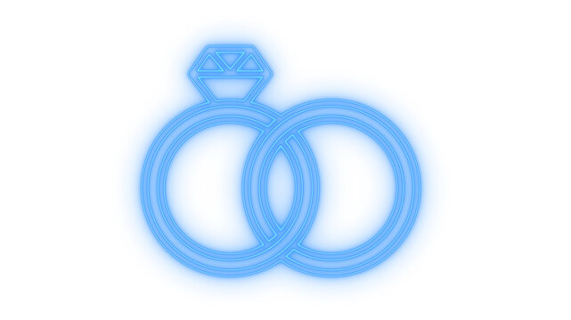 Glowing neon wedding and engagement rings icon isolated on transparent background. Marriage proposal. Jewelry symbol. Bridal ceremony. Love sign.