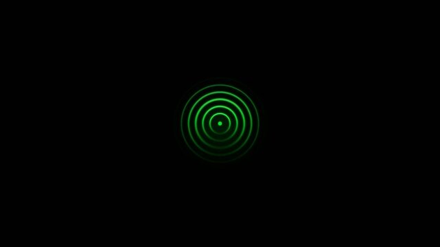 Green neon pulse radio signal icons on black background. 4K Video