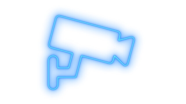 Glowing neon security camera icon isolated on transparent background. CCTV surveillance. Protection system. Safety monitoring. Video control. Guard sign
