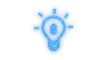 Glowing neon lightbulb icon with dollar sign inside representing business idea creativity and financial success isolated on transparent background vector illustration © MdSamsul1234