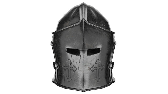 3d rendering knight helmet with cross design on front