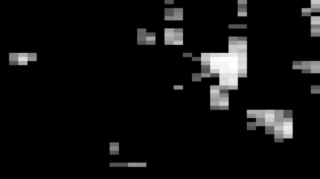Pixels form an abstract digital pattern of black and white squares to represent data corruption or a technical error.