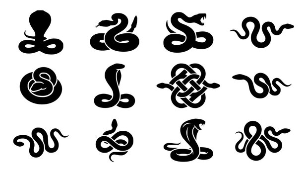 Snake Silhouette Vector Collection with Cobra Rattlesnake Viper and Serpent Icons