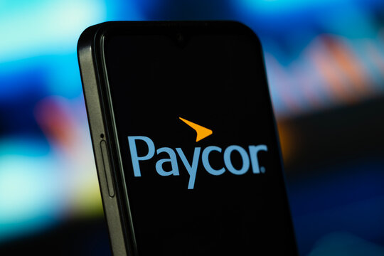 Cincinnati, United States- 8 July 2026: Paycor logo is seen on a smartphone.