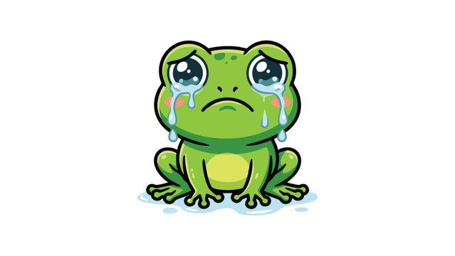 Frog Crying Cartoon Character Expressing Sadness or Emotional Distress for Kids Design Projects