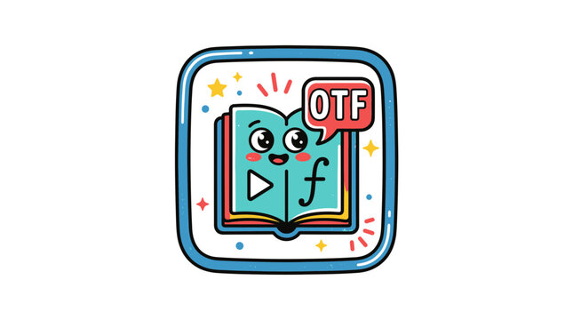 Cute Open Book Character with OTF Font Icon - Educational App Logo
