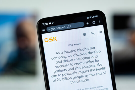 London, United Kingdom - 02 August 2026: Close-up of GSK homepage on a smartphone.