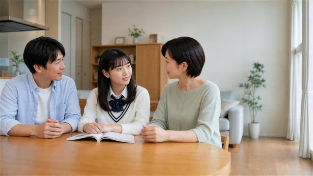 両親と高校生が進路について話し合う家庭相談