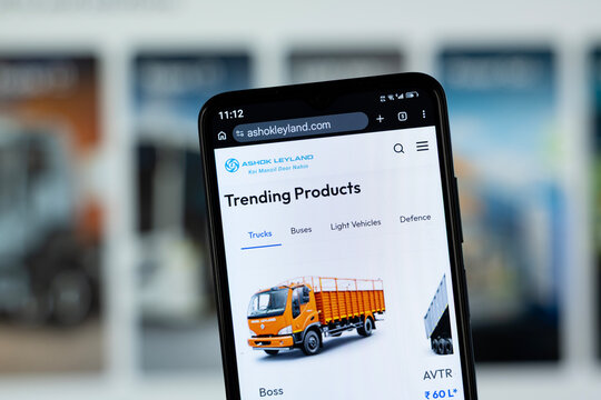 Chennai, India - 03 August 2026: Close-up of Ashok Leyland homepage on a smartphone.