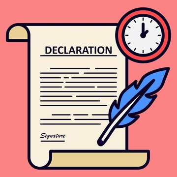 Declaration Document with Clock and Quill Pen Illustration