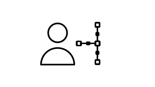 Line icon of a person connected to branching flowchart nodes representing networking process mapping organizational structure and future planning