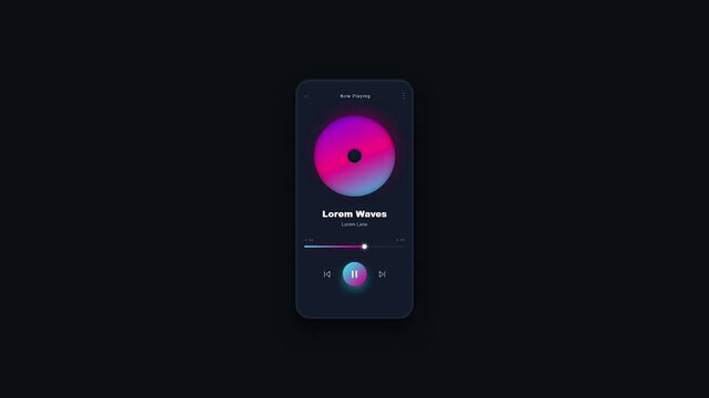 Digital Music Player Interface Neon Gradient UI Design Mobile App Mockup for Audio Streaming Experience Presentation and Social Media Marketing Content