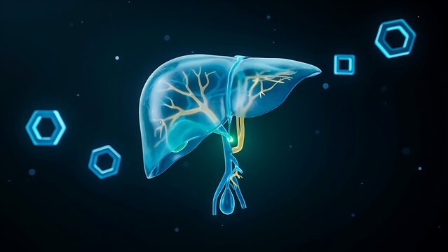 Human liver anatomy illustration with highlighted internal structure for medical and healthcare concept