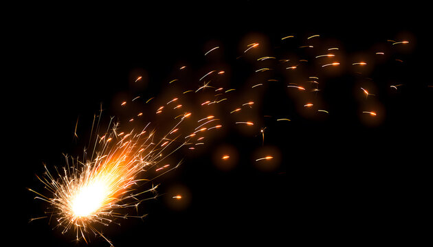 Flying orange sparks on black background overlay effect