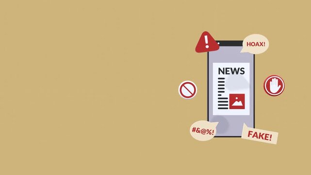 False information and fake news concept animation with copy space, suitable for digital awareness, media literacy, online security, and communication projects about misinformation and internet risks.