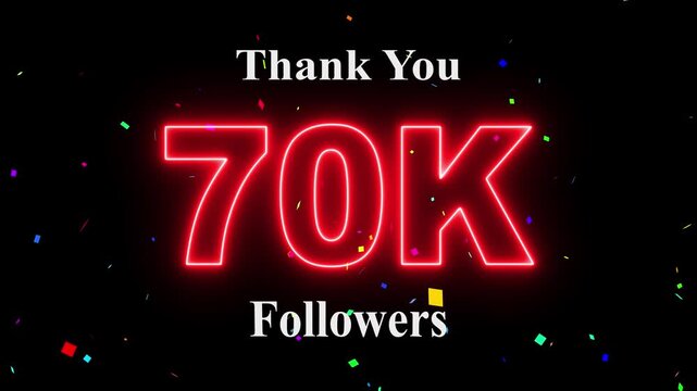 70K Followers celebration animation, 70k followers thank you video, fireworks, confetti & party effects, social media milestone motion graphics animation. 4k