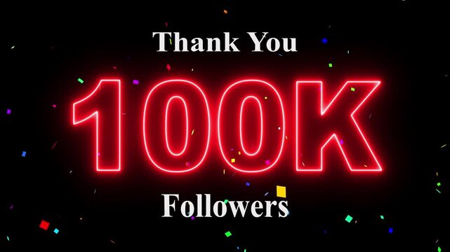 100K Followers celebration animation, 100k followers thank you video, fireworks, confetti & party effects, social media milestone motion graphics animation. 4k