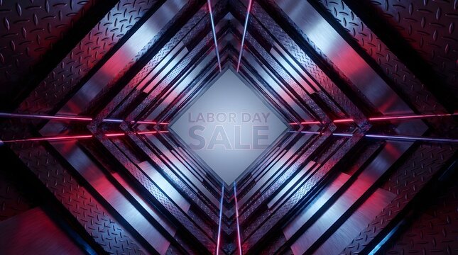 Abstract Cinematic Metal Grating Background with Dynamic Red and Blue Neon Lighting Effects