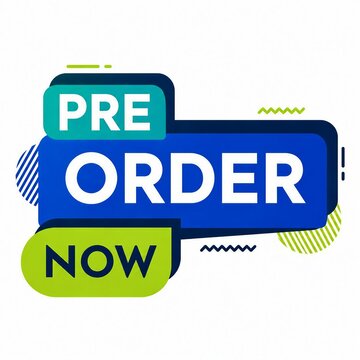 Bright pre order now badge with modern geometric design