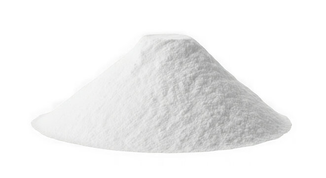 White powder heap on transparent background. Fine flour or baking soda mound isolated for commercial use.