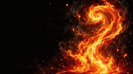 Fototapeta premium Fiery Swirl: A dynamic abstract composition of a flame swirling upwards against a dark background, with glowing embers and smoke, evoking power and intensity.