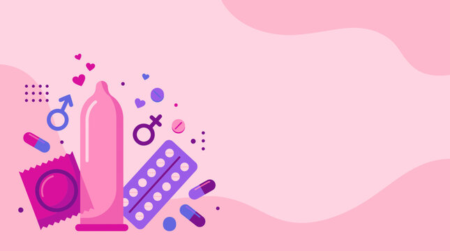 World Sexual Health Day Safe Protection Flat Vector Illustration with Condom Pills and Contraception Awareness Banner