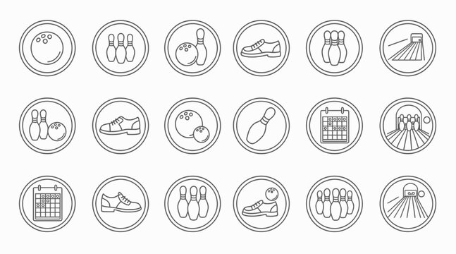 Bowling Icons Set - Line Art Graphics