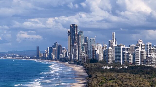 Aerial View of Surfers Paradise Skyline and Gold Coast Beach