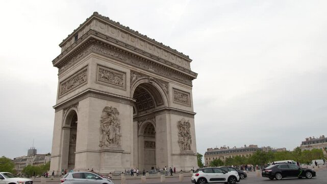Arc de Triomphe Monument with City Traffic in Paris France