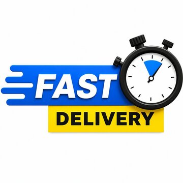 Fast delivery concept with speedometer clock icon and equal sign symbol