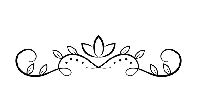 Elegant floral flourish divider with swirling vines and leaves on transparent background.