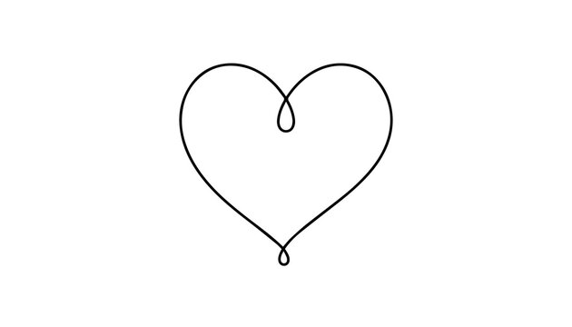single line continuous drawing of a heart shape on transparent background.